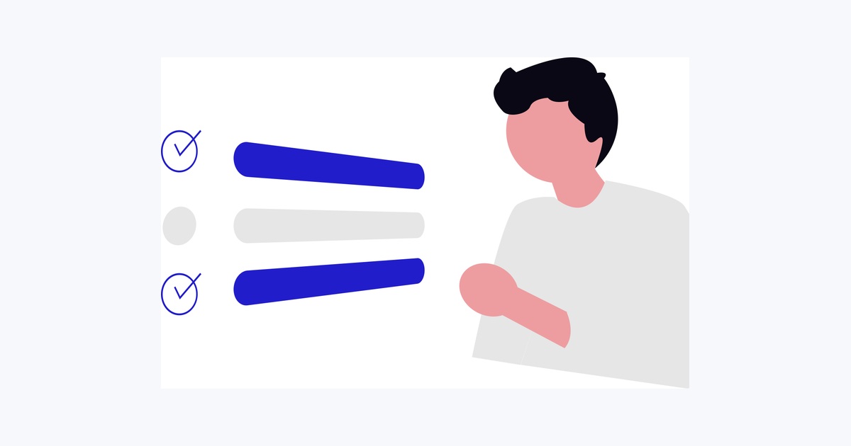 두 갈래를 놓고 고르는 사람을 그린 일러스트. 왼쪽에 선택지 세 줄이 놓여 있고 그중 둘에 파란 체크가, 나머지 하나는 회색으로 비어 있다.